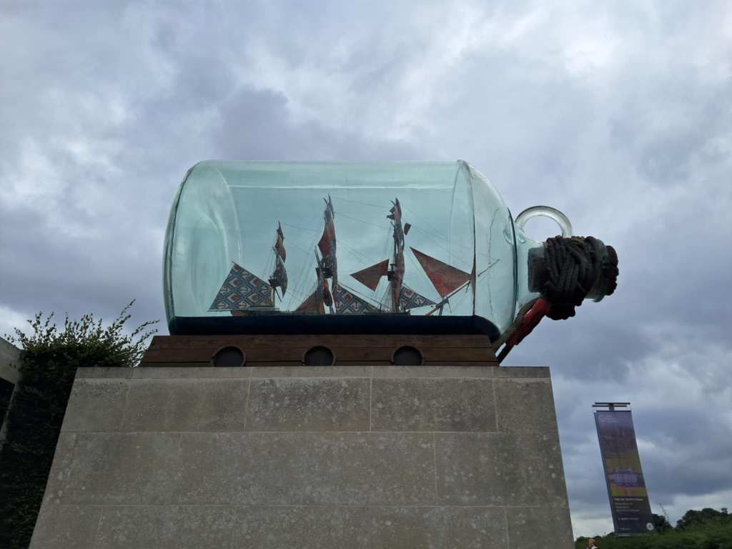 Ship in bottle outside the National Maritime Museum